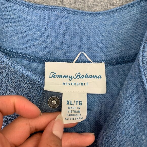 Tommy Bahama Sweater Mens XL Extra Large Cadet Copen Blue Reversible Snap Button - Picture 4 of 12
